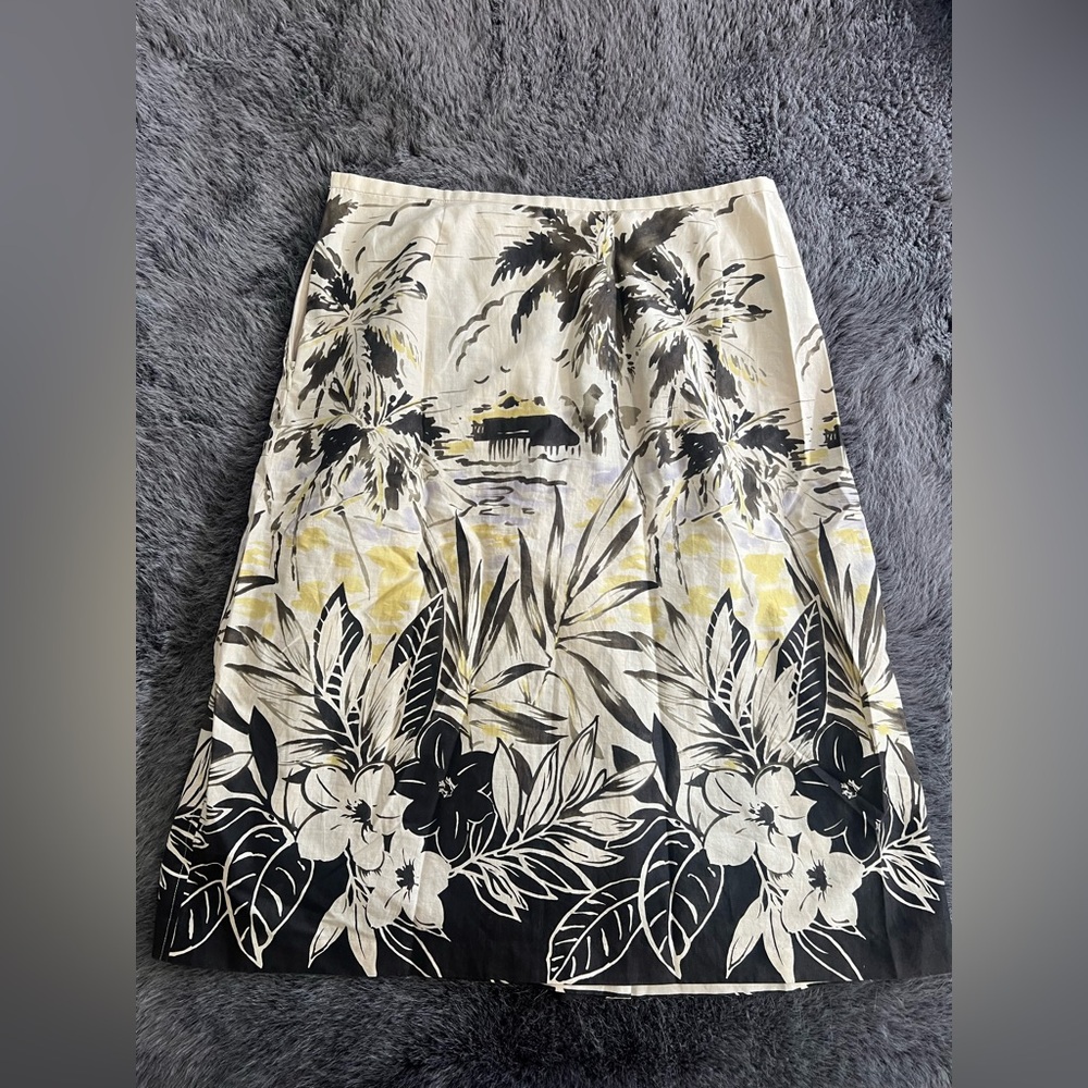 Vintage Calvin Klein Black and Yellow Tropical A-Line Skirt